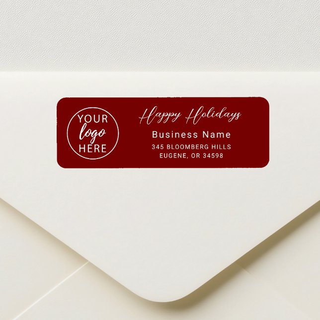 Etiqueta Felices Fiestas Dirección de Devolución Personaliz (Happy Holidays Business Custom Return Address Label)