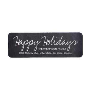 Etiqueta Felices fiestas en el Chalkboard, apellido