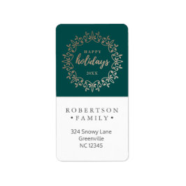 Etiqueta Felices fiestas Faux Relieve metalizado Wreath