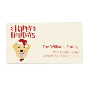 Etiqueta Felices Fiestas - Navidades Cute Golden Retriever