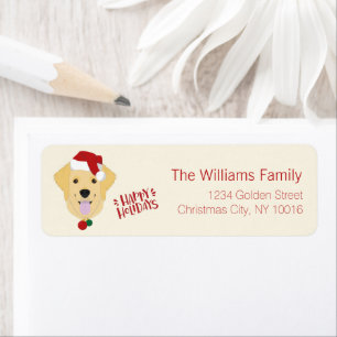 Etiqueta Felices Fiestas - Navidades Cute Golden Retriever