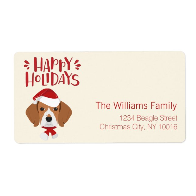 Etiqueta Felices fiestas - Navidades de Santa Beagle (Frente)