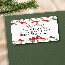 Etiqueta Felices Fiestas Navidades Mistletoe Red Bow Person