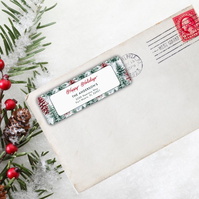 Etiqueta Felices fiestas Navidades Winter Forest (Subido por el creador)