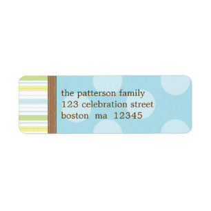 Etiqueta Felices franjas azules y verdes + puntos