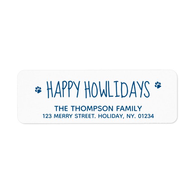 Etiqueta Felices Howlidays Blue Mascota Dog Lover Modern Cu (Frente)