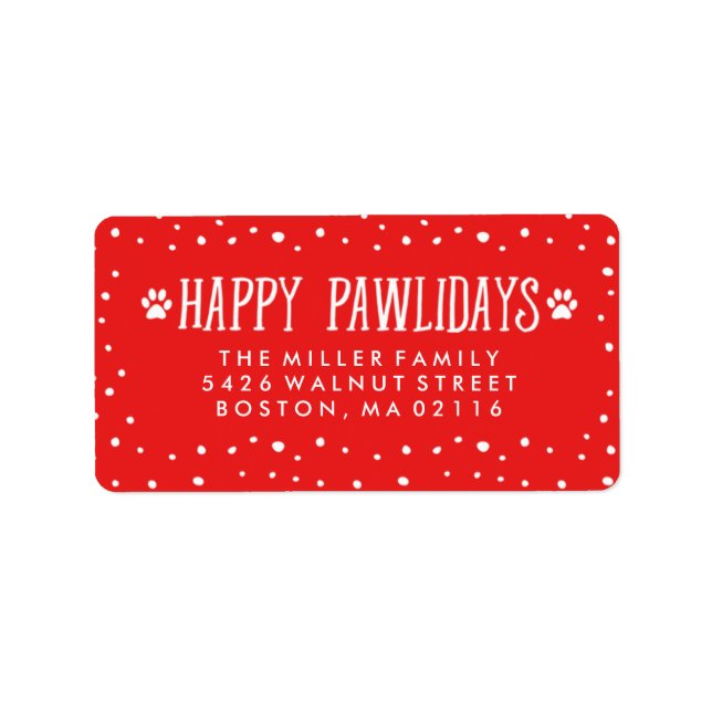 Etiqueta Felices Pawlidays | Dirección de festividad roja (Frente)
