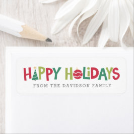 Etiqueta Felices vacaciones regalo ilustrado colorido