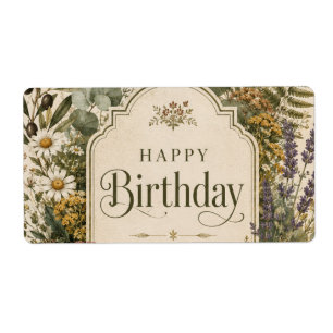 Etiqueta Felicitación de cumpleaños con flores silvestres y