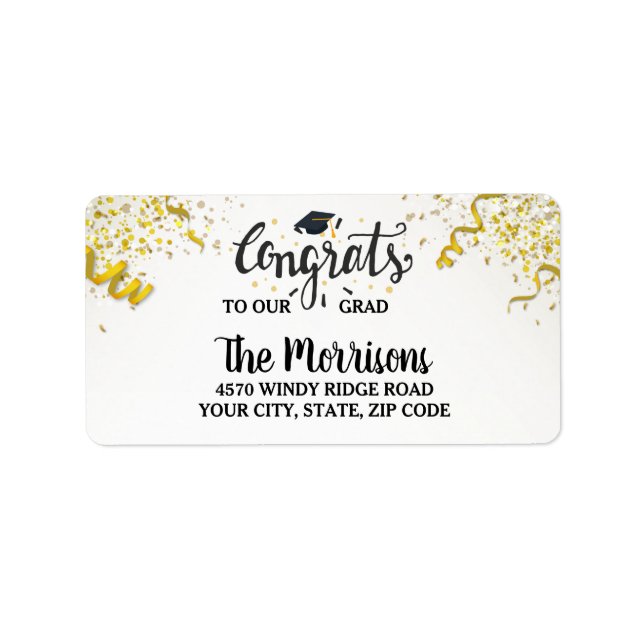 Etiqueta Felicitaciones Grad Gold Confetti Streamers Person (Frente)