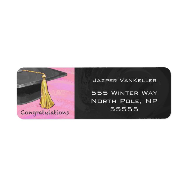 Etiqueta Felicitaciones Graduado Negro y Rosa (Frente)