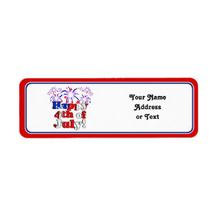 Etiqueta Feliz 4 de julio con fuegos artificiales