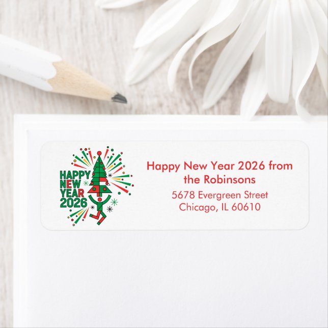 Etiqueta Feliz Año Nuevo 2026 (In situ)