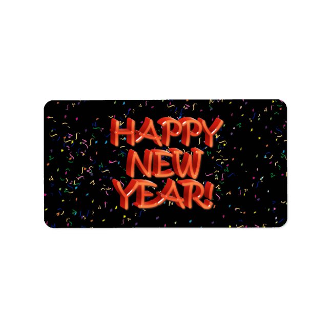 Etiqueta Feliz Año Nuevo Glassy Red Text (Frente)
