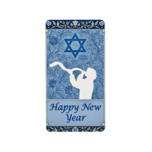 Etiqueta Feliz Año Nuevo Judío Saludo Shofar
