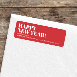 Etiqueta Feliz Año Nuevo rojo y blanco