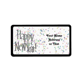 Etiqueta Feliz Año Nuevo - Texto Plateado Con Confetti