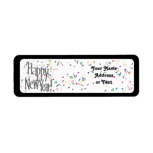 Etiqueta Feliz Año Nuevo - Texto Plateado Con Confetti (Frente)