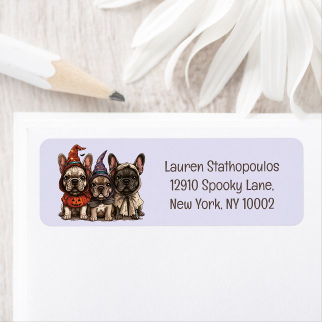Etiqueta Feliz Bulldog francés de Halloween (In situ)