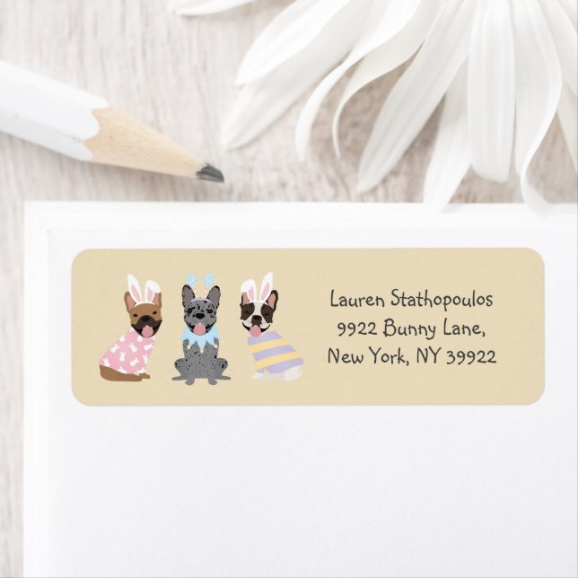 Etiqueta Feliz Bulldog francés de Pascua (In situ)