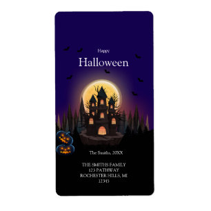 Etiqueta Feliz Castillo de Halloween