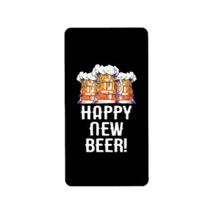 Etiqueta ¡FELIZ CERVEZA NUEVA! Bebida Fiesta de Año Nuevo