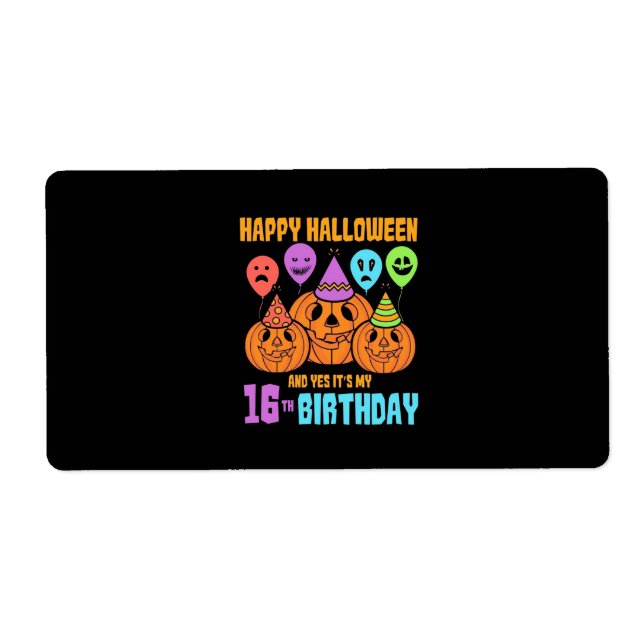 Etiqueta Feliz cumpleaños 16 de Halloween (Frente)