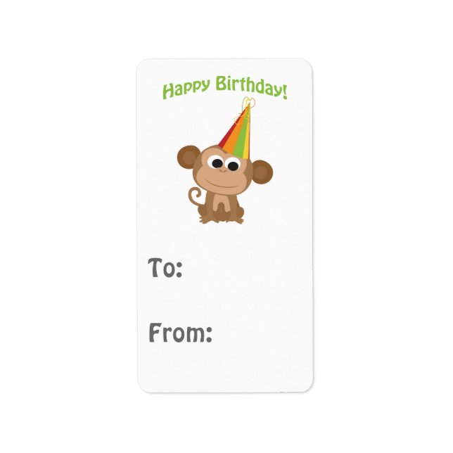 Etiqueta Feliz cumpleaños, mono (Frente)