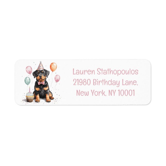 Etiqueta Feliz Cumpleaños Perro Rottweiler (Frente)
