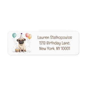 Etiqueta Feliz Cumpleaños Pug Perro