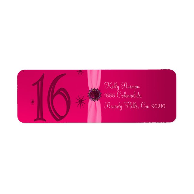 Etiqueta Feliz cumpleaños rosado 16 (Frente)