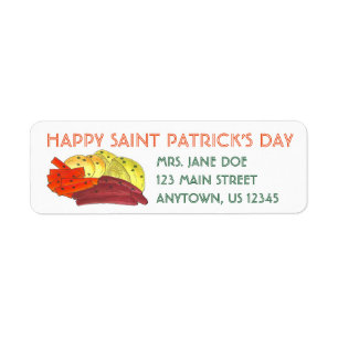 Etiqueta Feliz Día de San Patricio, carne cortada y col