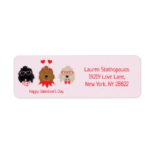 Etiqueta Feliz Día de San Valentín Mini perros dorados