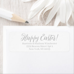 Etiqueta Feliz discurso de caligrafía gris blanco de Pascua
