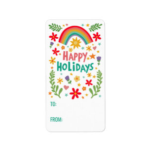 Etiqueta Feliz feriado arcoiris lindo PERSONALIZADO a
