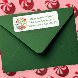 Etiqueta Feliz feriado, dirección de retorno dibujada a man