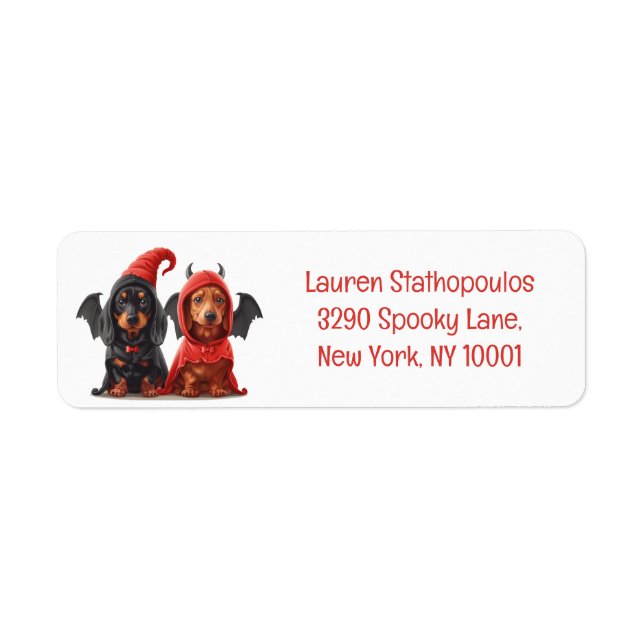 Etiqueta Feliz Halloween Dachshund Perros Devil Bat (Frente)