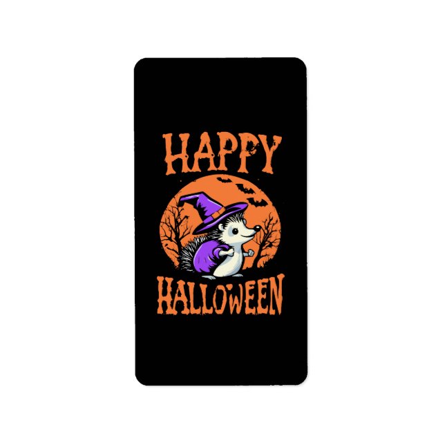 Etiqueta Feliz Halloween Erizo Bruja (Frente)