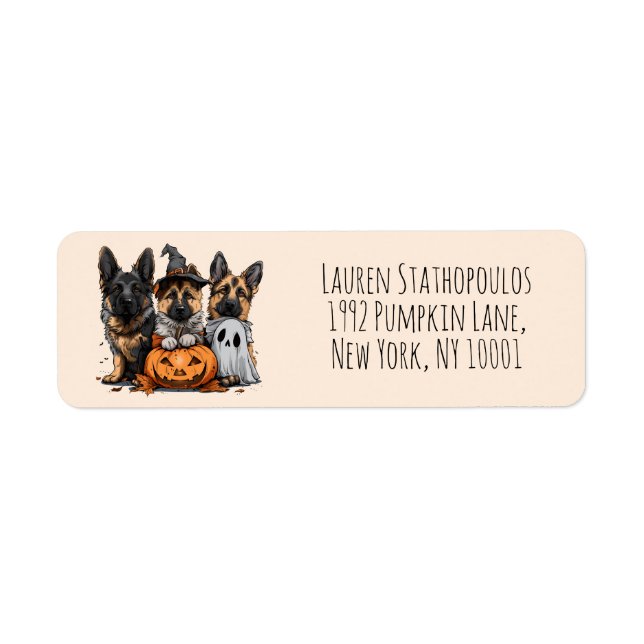 Etiqueta Feliz Halloween Perros Pastor Alemán (Frente)