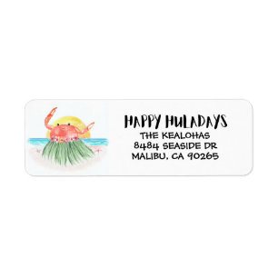 Etiqueta Feliz Huladays Cangrejo Hawaiano Navidad Tropical