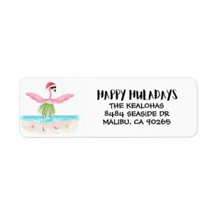 Etiqueta Feliz Huladays Flamingo Santa Tropical Navidades
