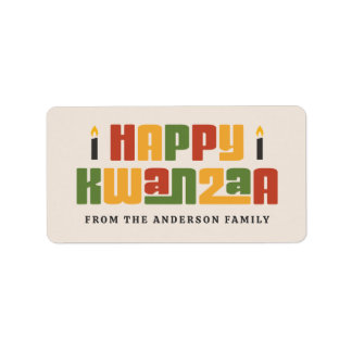 Etiqueta Feliz Kwanzaa vela negra texto de nombre personali