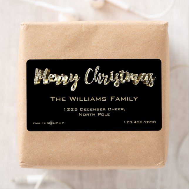 Etiqueta Feliz Moda navideña Guión negro y dorado (In situ)