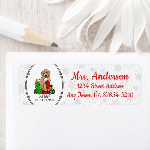 Etiqueta Feliz Navidad 2 Goldendoodle (rojo dorado) Cute