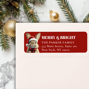 Etiqueta Feliz Navidad! Adorable, Conejo, Santa Hat