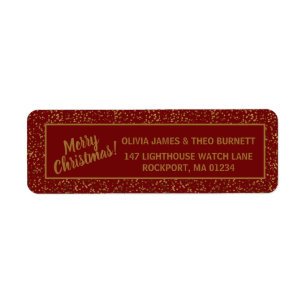 Etiqueta Feliz Navidad Borgoña Red Gold Return Address