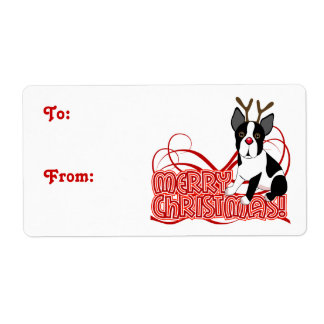 Etiqueta Feliz Navidad Boston Terrier