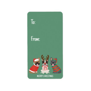 Etiqueta Feliz Navidad Bulldoges franceses