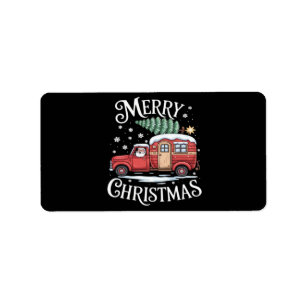 Etiqueta Feliz Navidad Camping Lindo Santa Claus Camión Ess