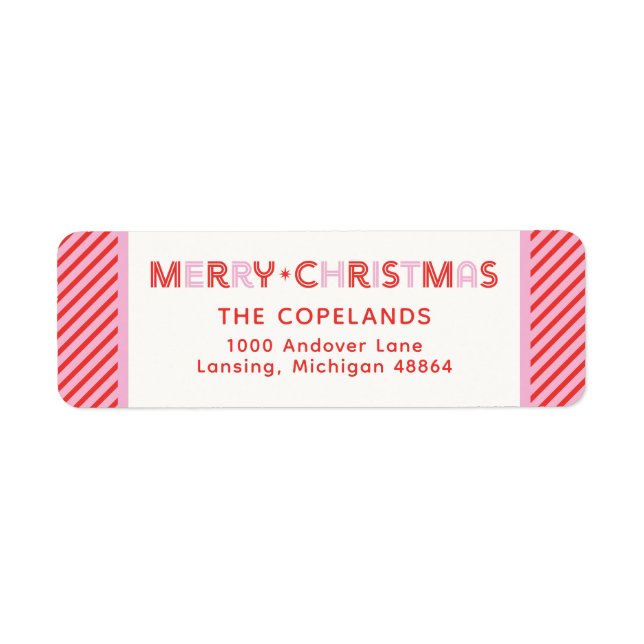 Etiqueta Feliz Navidad Candy Cane Stripe Personalizado (Frente)
